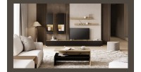 Ensemble salon complet RAMOS – Chêne et noir – 7 meubles avec LED multicolore intégrée