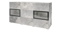 Conjunto completo para salón RAMOS – Efecto concreto – 7 muebles con LED multicolor integrado