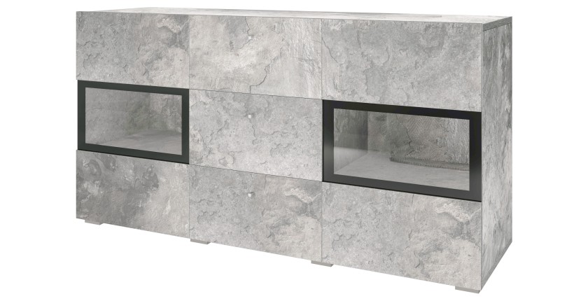 Conjunto completo para salón RAMOS – Efecto concreto – 7 muebles con LED multicolor integrado