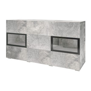 Conjunto completo para salón RAMOS – Efecto concreto – 7 muebles con LED multicolor integrado