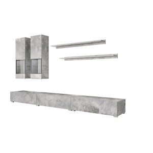 Conjunto completo para salón RAMOS – Efecto concreto – 7 muebles con LED multicolor integrado