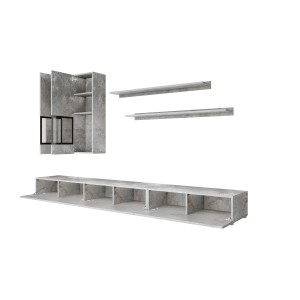Conjunto completo para salón RAMOS – Efecto concreto – 7 muebles con LED multicolor integrado