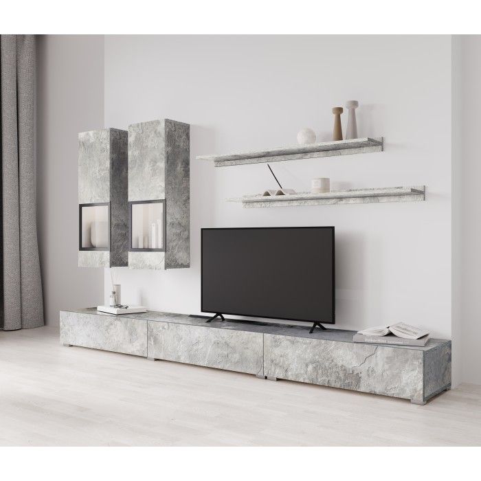 Set completo da salotto RAMOS – Effetto cemento – 7 mobili con LED multicolore integrato