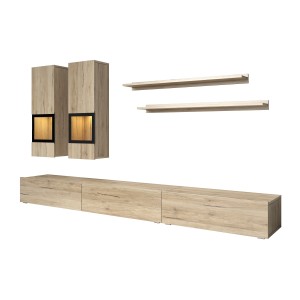Ensemble salon complet RAMOS – Chêne – 7 meubles avec LED multicolore intégrée