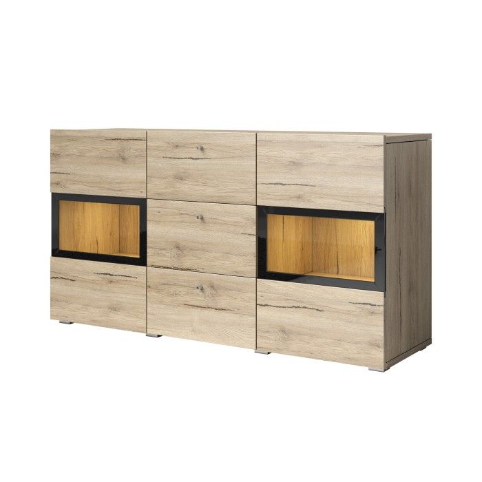 Conjunto completo de sala RAMOS – Roble – 7 muebles con LED multicolor integrado
