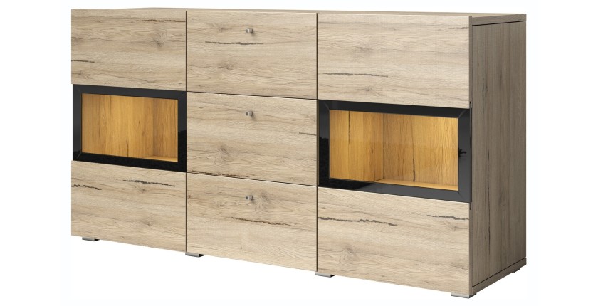 Ensemble salon complet RAMOS – Chêne – 7 meubles avec LED multicolore intégrée