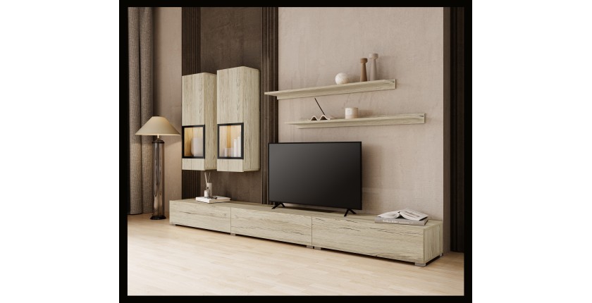 Set completo salotto RAMOS - Rovere - 7 mobili con LED multicolore integrato