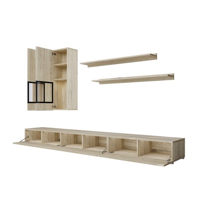 Conjunto completo de sala RAMOS – Roble – 7 muebles con LED multicolor integrado