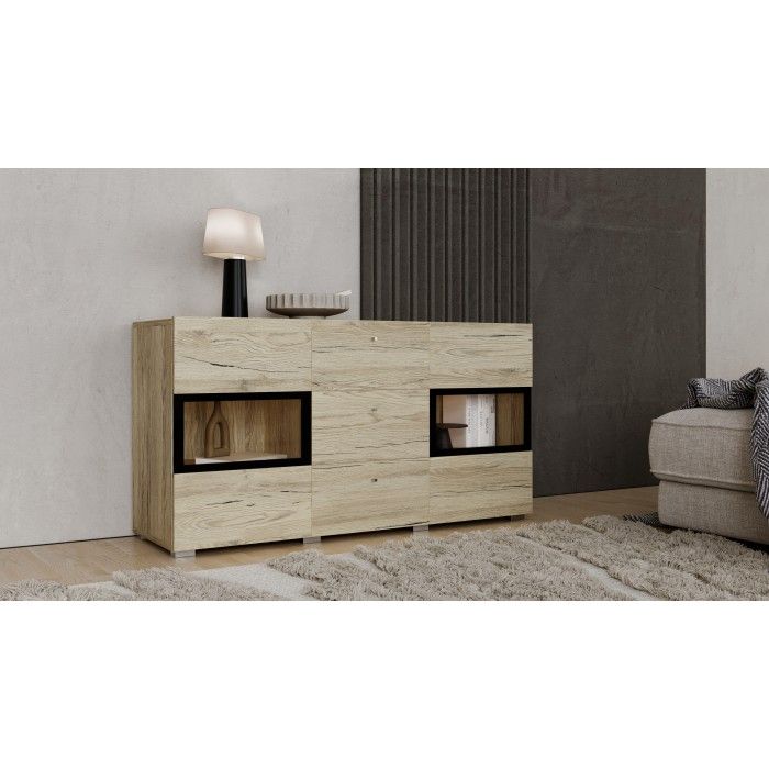 Conjunto completo de sala RAMOS – Roble – 7 muebles con LED multicolor integrado