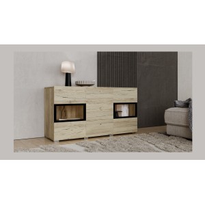 Ensemble salon complet RAMOS – Chêne – 7 meubles avec LED multicolore intégrée