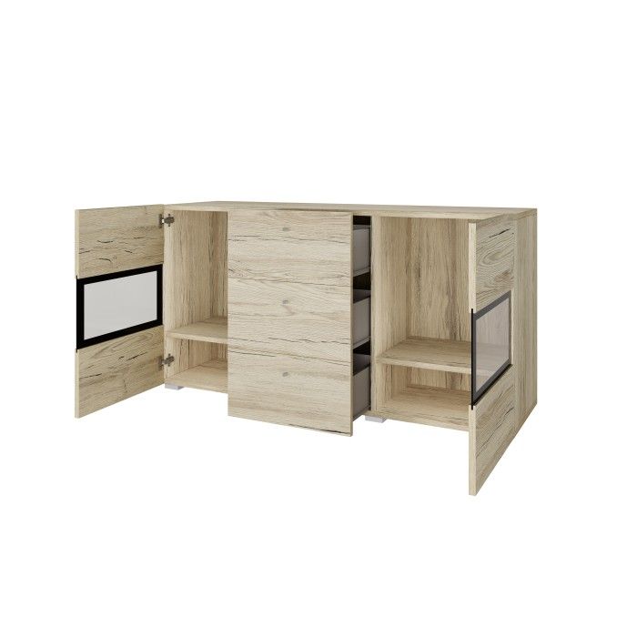 Conjunto completo de sala RAMOS – Roble – 7 muebles con LED multicolor integrado