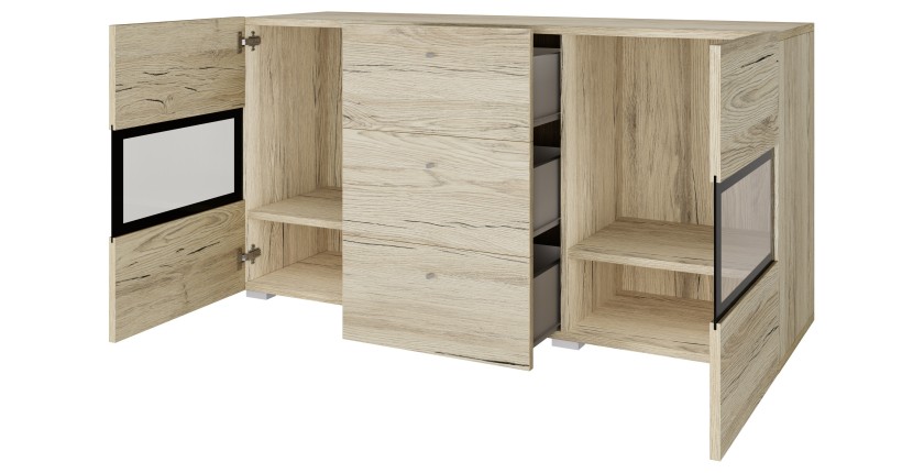 Set completo salotto RAMOS - Rovere - 7 mobili con LED multicolore integrato