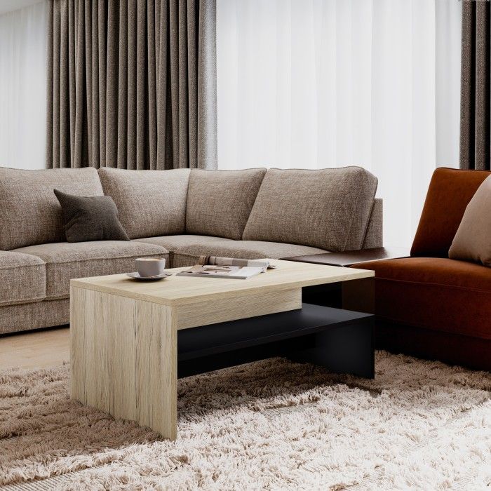 Conjunto completo de sala RAMOS – Roble – 7 muebles con LED multicolor integrado