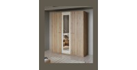 Armoire 3 portes 179x215 cm – Chêne sauvage et beige sable – Avec miroir central