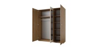 Armoire 3 portes 179x215 cm – Chêne sauvage et beige sable – Avec miroir central