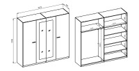 Armoire VERTIGO – 4 portes avec miroir – 228x215 cm – Chêne sauvage et beige sable