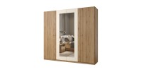 Armoire VERTIGO – 4 portes avec miroir – 228x215 cm – Chêne sauvage et beige sable