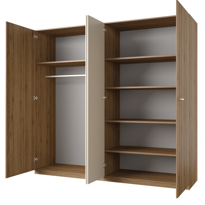 Armadio VERTIGO – 4 porte con specchio – 228x215 cm – Rovere selvaggio e beige sabbia
