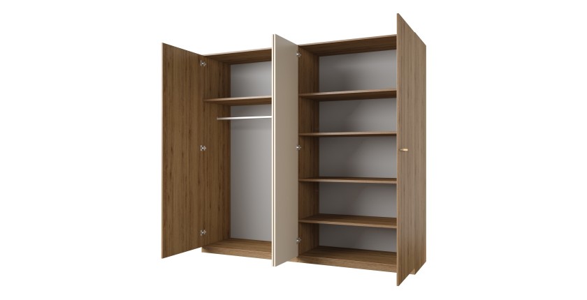 Armoire VERTIGO – 4 portes avec miroir – 228x215 cm – Chêne sauvage et beige sable