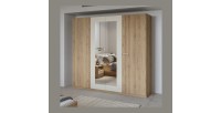 Armoire VERTIGO – 4 portes avec miroir – 228x215 cm – Chêne sauvage et beige sable