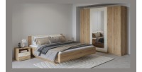 Armoire VERTIGO – 4 portes avec miroir – 228x215 cm – Chêne sauvage et beige sable