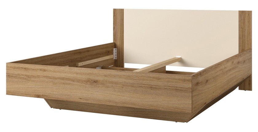 Lit VERTIGO – 160x200 cm – Chêne sauvage et beige sable – Sans sommier – Pied de lit design