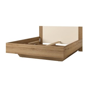 Lit VERTIGO – 160x200 cm – Chêne sauvage et beige sable – Sans sommier – Pied de lit design