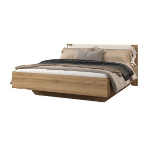 Lit VERTIGO – 160x200 cm – Chêne sauvage et beige sable – Sans sommier – Pied de lit design