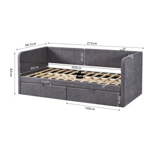 Letto PARMA 90x200 cm – Tessuto grigio – Rete inclusa – Design moderno e struttura robusta