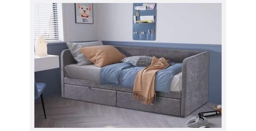 Letto PARMA 90x200 cm – Tessuto grigio – Rete inclusa – Design moderno e struttura robusta