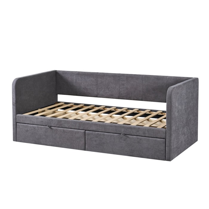 Bed PARME 90x200 cm – Stof grijs – Inclusief lattenbodem – Modern ontwerp en robuuste structuur