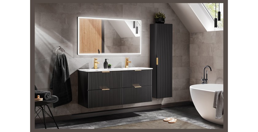 Colonne salle de bain NOXERA – 1 porte – Noir mat – Design rainuré et poignées personnalisables 