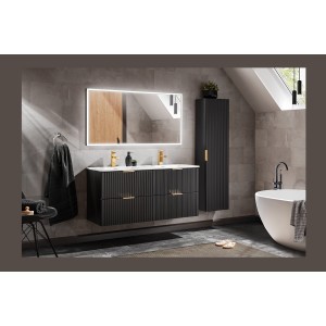 Colonne salle de bain NOXERA – 1 porte – Noir mat – Design rainuré et poignées personnalisables 