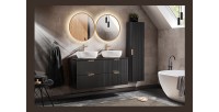 Colonne salle de bain NOXERA – 1 porte – Noir mat – Design rainuré et poignées personnalisables 