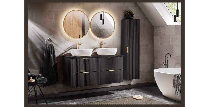 Colonne salle de bain NOXERA – 1 porte – Noir mat – Design rainuré et poignées personnalisables 