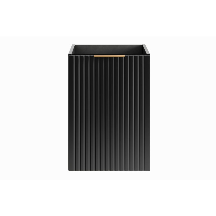 Meuble de rangement NOXERA – 40 cm – Panier à linge intégré – Noir mat – Design rainuré 
