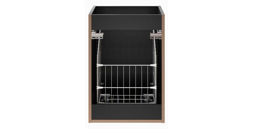 Meuble de rangement NOXERA – 40 cm – Panier à linge intégré – Noir mat – Design rainuré 