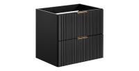 Meuble sous vasque NOXERA – 60 cm – 2 tiroirs – Noir mat – Design rainuré suspendu 