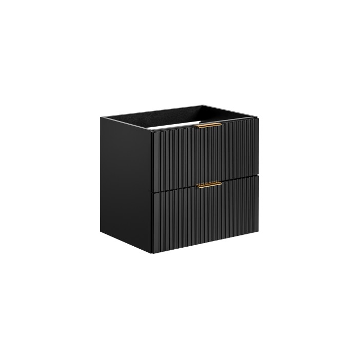 Meuble sous vasque NOXERA – 60 cm – 2 tiroirs – Noir mat – Design rainuré suspendu 