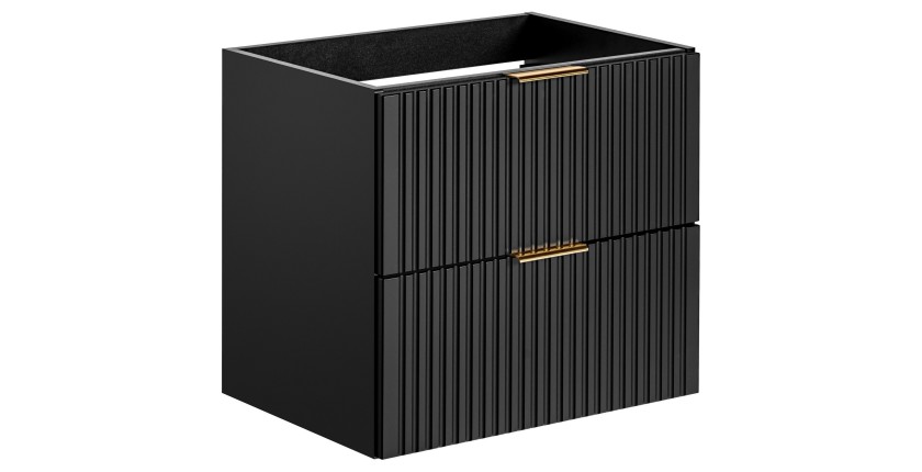 Meuble sous vasque NOXERA – 60 cm – 2 tiroirs – Noir mat – Design rainuré suspendu 