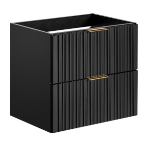 Meuble sous vasque NOXERA – 60 cm – 2 tiroirs – Noir mat – Design rainuré suspendu 