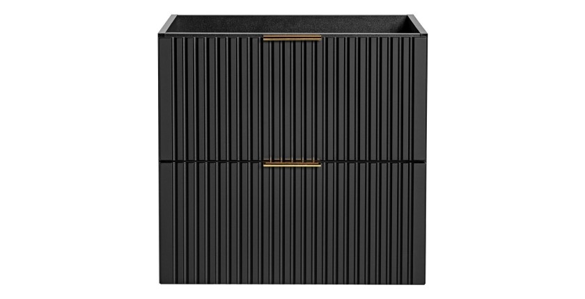 Meuble sous vasque NOXERA – 60 cm – 2 tiroirs – Noir mat – Design rainuré suspendu 