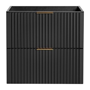 Meuble sous vasque NOXERA – 60 cm – 2 tiroirs – Noir mat – Design rainuré suspendu 