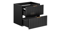 Meuble sous vasque NOXERA – 60 cm – 2 tiroirs – Noir mat – Design rainuré suspendu 