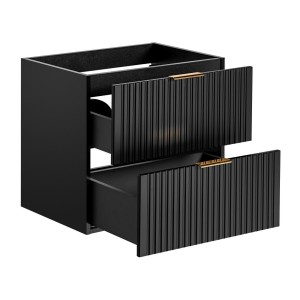 Meuble sous vasque NOXERA – 60 cm – 2 tiroirs – Noir mat – Design rainuré suspendu 