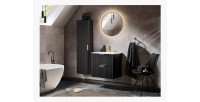 Meuble sous vasque NOXERA – 60 cm – 2 tiroirs – Noir mat – Design rainuré suspendu 
