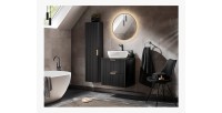 Meuble sous vasque NOXERA – 60 cm – 2 tiroirs – Noir mat – Design rainuré suspendu 