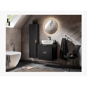 Meuble sous vasque NOXERA – 60 cm – 2 tiroirs – Noir mat – Design rainuré suspendu 