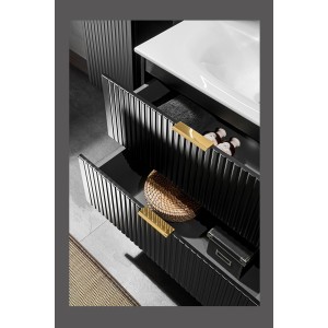 Meuble sous vasque NOXERA – 60 cm – 2 tiroirs – Noir mat – Design rainuré suspendu 