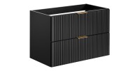 Meuble sous vasque NOXERA – 80 cm – 2 tiroirs – Noir mat – Finition rainurée suspendue 